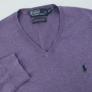 Polo Ralph Lauren XXL V-Neck Sweater Mens Purple Pima Cotton Long Sleeve
